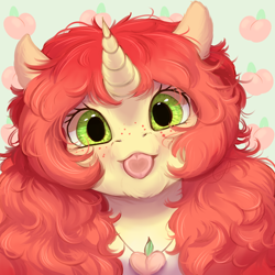 Size: 1024x1024 | Tagged: safe, artist:peachmayflower, oc, oc only, oc:peach, pony, unicorn, cute, female, freckles, mare, mlem, ocbetes, smiling, solo, tongue out