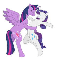 Size: 750x800 | Tagged: safe, artist:spyro-for-life, rarity, twilight sparkle, twilight sparkle (alicorn), alicorn, pony, semi-anthro, unicorn, dancing, female, lesbian, rarilight, shipping