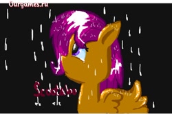 Size: 610x405 | Tagged: safe, artist:au32033, scootaloo, pegasus, pony, crying, rain, sad, solo