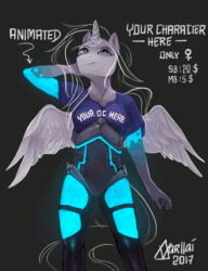 Size: 1150x1500 | Tagged: safe, artist:varllai, alicorn, anthro, animated, commission, cyberpunk, glow, your character here