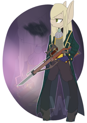 Size: 3507x4960 | Tagged: safe, artist:dragon9913, oc, oc only, anthro, earth pony, unguligrade anthro, absurd resolution, bayonet, clothes, crossbow, female, mare, solo