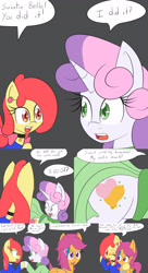 Size: 2400x4400 | Tagged: safe, artist:jake heritagu, apple bloom, scootaloo, sweetie belle, pony, comic:ask motherly scootaloo, clothes, comic, dress, hairpin, motherly scootaloo, sweatshirt