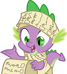 Size: 4540x5000 | Tagged: safe, artist:dashiesparkle, spike, dragon, the crystalling, .svg available, absurd resolution, baby, baby dragon, cute, fangs, green eyes, list, looking down, male, scroll, simple background, solo, spikabetes, talking, transparent background, vector