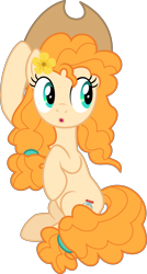 Size: 5000x9347 | Tagged: safe, artist:sollace, pear butter, pony, the perfect pear, .svg available, absurd resolution, accessory swap, cute, hat, raised hoof, simple background, sitting, solo, transparent background, vector