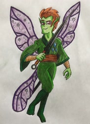 Size: 2245x3075 | Tagged: safe, artist:bozzerkazooers, thorax, changedling, changeling, equestria girls, equestria girls-ified, king thorax, traditional art, weapon