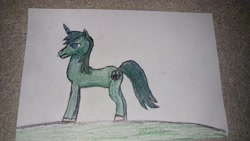 Size: 5312x2988 | Tagged: safe, artist:soulcreeper12, oc, oc only, oc:scope sight, pony, unicorn, lidded eyes, pencil drawing, side view, sketch, solo, traditional art