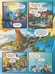 Size: 768x1024 | Tagged: safe, artist:tonyfleecs, idw, rockhoof, stygian, pony, unicorn, legends of magic, spoiler:comic, spoiler:comiclom8, comic, male, official comic, preview, rockhoof's shovel, rockhoof's village, shovel, speech bubble, stallion, volcano