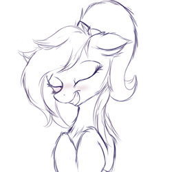 Size: 1080x1080 | Tagged: safe, artist:aurelleah, oc, oc only, oc:rescue pony, pony, blushing, cute, eyes closed, female, happy, mare, monochrome, sketch, smiling, solo