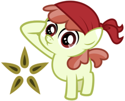 Size: 400x322 | Tagged: safe, artist:lost-our-dreams, oc, oc only, oc:pippin, earth pony, pony, bandana, colt, cutie mark background, male, offspring, parent:apple bloom, parent:pipsqueak, parents:pipbloom, salute, simple background, solo, transparent background