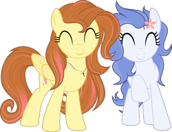 Size: 5057x3891 | Tagged: safe, artist:weekendroses, oc, oc only, oc:daisy, oc:milana roseta, pony, duo, eyes closed, flower, simple background, transparent background