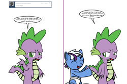 Size: 1204x800 | Tagged: safe, artist:dekomaru, spike, oc, oc:nebula, dragon, pony, baby, baby pony, colt, comic, magical lesbian spawn, male, offspring, parent:trixie, parent:twilight sparkle, parents:twixie, tumblr:ask twixie