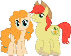 Size: 6136x4862 | Tagged: safe, artist:jhayarr23, bright mac, pear butter, pony, the perfect pear, absurd resolution, brightbutter, cowboy hat, duo, female, hat, husband and wife, looking at you, male, mare, shipping, simple background, smiling, stallion, stetson, straight, transparent background, vector