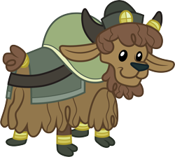 Size: 3349x3001 | Tagged: safe, artist:cloudyglow, yak, party pooped, calf, cloven hooves, cute, hat, horn ring, looking back, simple background, solo, transparent background, vector, yak calf, young