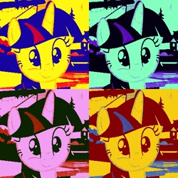 Size: 478x478 | Tagged: safe, edit, edited screencap, screencap, twilight sparkle, twilight sparkle (alicorn), alicorn, pony, unicorn, ppov, andy warhol, cute, excited, happy, modern art, pop art, solo