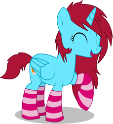 Size: 10655x11620 | Tagged: safe, artist:cyanlightning, oc, oc only, oc:autumn moon, alicorn, pony, .svg available, absurd resolution, clothes, eyes closed, female, mare, open mouth, race swap, raised hoof, raised leg, simple background, smiling, socks, solo, striped socks, transparent background, vector