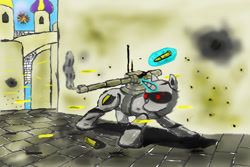 Size: 900x600 | Tagged: safe, artist:jorshkan, pony, unicorn, canterlot, gun, magic, war, weapon