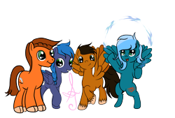Size: 7778x5250 | Tagged: safe, artist:silversthreads, oc, oc only, oc:curealean sweets, oc:golden stone, oc:pyra prism, oc:thunder chaser, earth pony, pegasus, pony, absurd resolution, brother and sister, brothers, commission, digital art, family, female, fire, fire dance, group, male, mare, siblings, simple background, sisters, stallion, transparent background