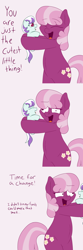 Size: 750x2250 | Tagged: safe, artist:skoon, cheerilee, oc, oc:pixy, pony, baby, baby pony, bipedal, derp, foal, oh dat cheerilee, smelly