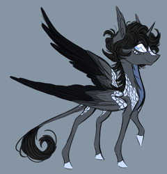 Size: 1225x1274 | Tagged: safe, artist:australian-senior, oc, oc only, oc:arlon invictus, alicorn, kirin, pony, alternate universe, announcer (portal), colored hooves, colt, foal, gray background, kirindos, leonine tail, male, portal, portal (valve), portal 2, realistic horse legs, scales, simple background, solo