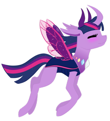 Size: 1024x1126 | Tagged: safe, artist:musicdove, twilight sparkle, changedling, changeling, changeling queen, blushing, changedlingified, changelingified, eyes closed, flying, queen twilight, simple background, solo, species swap, transparent background