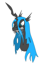 Size: 1280x1989 | Tagged: safe, artist:nyinxdelune, oc, oc only, oc:queen cryostasis, changeling, changeling queen, angry, blue changeling, bust, changeling oc, changeling queen oc, fangs, female, portrait, simple background, solo, transparent background, watermark