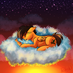 Size: 3000x3000 | Tagged: safe, artist:rubywave32, oc, oc only, oc:compylight, pegasus, pony, cloud, commission, male, sleeping, solo, stallion, tired, twilight (astronomy)