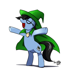 Size: 1200x1200 | Tagged: safe, artist:yeyeialba, oc, oc only, oc:tinker doo, pony, accessory swap, cape, clothes, cosplay, costume, glasses, hat, male, simple background, solo, standing, the great and powerful, transparent background, wizard hat