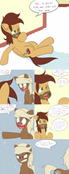 Size: 1600x4000 | Tagged: safe, artist:jake heritagu, oc, oc only, oc:high rise, oc:sandy hooves, pony, comic:ask motherly scootaloo, bruised, comic, snow, stubble, vulgar