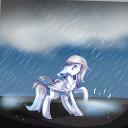 Size: 3000x3000 | Tagged: safe, artist:sunshinejoyyt, oc, oc only, oc:sunshine wonder, pegasus, pony, crying, rain, solo