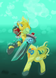 Size: 500x700 | Tagged: safe, artist:vivthehedgehog, pony, cloud strife, final fantasy, final fantasy vii, lifestream, ponified, underwater, water