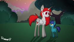 Size: 2400x1350 | Tagged: safe, artist:kiwipone, oc, oc only, oc:brooke heart, oc:daylight dream, alicorn, unicorn, colt, cute, drawn by mouse, drawn with mouse, duo, female, looking at each other, male, mare, mother and child, mother and son, motherly love, parent and child, standing