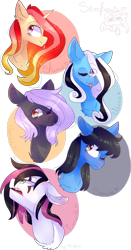 Size: 2698x5136 | Tagged: safe, artist:emily-826, oc, oc only, oc:cloudy night, oc:emala jiss, oc:miss smile, oc:pretty shine, oc:sonica, pony, bust, female, high res, mare, one eye closed, portrait, tongue out, wink