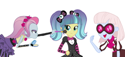 Size: 6000x2744 | Tagged: safe, artist:lunawinchester420, photo finish, pixel pizazz, violet blurr, equestria girls, the snapshots