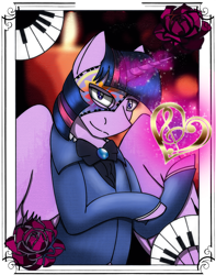 Size: 982x1249 | Tagged: safe, artist:stuflox, twilight sparkle, twilight sparkle (alicorn), alicorn, pony, card, clothes, crossover, magic, mask, mondego, monsparkle, solo, the count of monte cristo