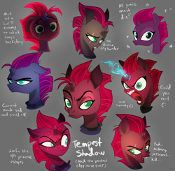 Size: 1824x1788 | Tagged: safe, artist:themarquisofdorks, tempest shadow, pony, unicorn, my little pony: the movie, angry, broken horn, bust, eye scar, female, horn, looking at you, mare, open mouth, sad, scar, sparking horn