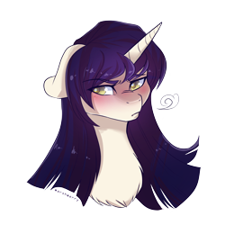 Size: 3000x3000 | Tagged: safe, artist:skylacuna, oc, oc only, oc:cari dew, pony, unicorn, blushing, bust, female, floppy ears, high res, mare, portrait, simple background, solo, transparent background