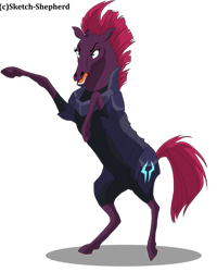 Size: 1024x1282 | Tagged: safe, artist:sketch-shepherd, tempest shadow, my little pony: the movie, broken horn, hoers, rearing, simple background, solo, transparent background