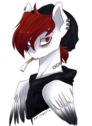 Size: 2147x2941 | Tagged: safe, artist:skylacuna, oc, oc only, oc:gry, pegasus, pony, bust, cigarette, clothes, high res, male, portrait, simple background, solo, stallion, transparent background
