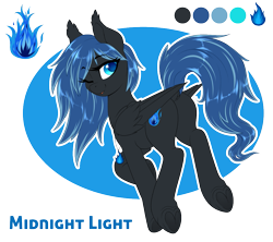Size: 1013x900 | Tagged: safe, artist:peridotkitty, oc, oc only, oc:midnight light, pegasus, pony, folded wings, jewelry, necklace, one eye closed, raised tail, reference sheet, solo, tail, underhoof, wink