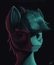 Size: 2500x3000 | Tagged: safe, artist:syntaxartz, oc, oc only, oc:archi sketch, pony, black background, bust, ear fluff, low light, portrait, simple background, solo