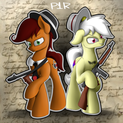 Size: 2900x2900 | Tagged: safe, artist:p1nk1e ra1n, oc, oc only, oc:rain storm, pony, hat, tommy gun, weapon