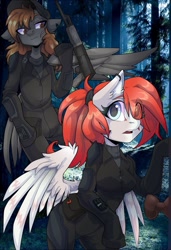 Size: 739x1080 | Tagged: artist needed, safe, oc, oc only, oc:unnamed pegasus, anthro, pegasus, pony, fallout equestria, anthro oc, clothes, female, forest, mare