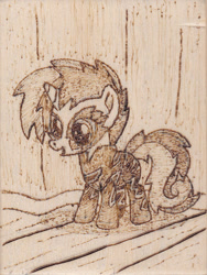 Size: 605x803 | Tagged: safe, artist:malte279, sweetie belle, pyrography, show stoppers outfit, stage, traditional art