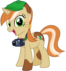 Size: 2800x3000 | Tagged: safe, artist:cheezedoodle96, oc, oc only, oc:paige turner, pony, unicorn, .svg available, 2017 community collab, camera, derpibooru community collaboration, female, flat cap, freckles, hat, looking at you, mare, newsboy hat, simple background, solo, svg, transparent background, vector