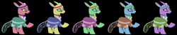 Size: 5000x1000 | Tagged: safe, artist:sketchmcreations, color edit, edit, free love (changedling), changedling, changeling, to change a changeling, clothes, colored, flower, flower in hair, glasses, headband, hippieling, hue, lidded eyes, palette swap, raised hoof, recolor, simple background, vector