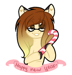 Size: 559x580 | Tagged: artist needed, safe, oc, oc only, oc:katie, pony, 2017, candy, candy cane, food, happy new year, holiday, solo