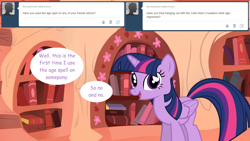 Size: 1280x720 | Tagged: safe, artist:hakunohamikage, twilight sparkle, twilight sparkle (alicorn), alicorn, pony, ask, ask-princesssparkle, golden oaks library, solo, tumblr