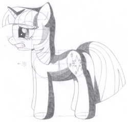 Size: 1382x1326 | Tagged: safe, artist:aafh, twilight sparkle, pony, unicorn, female, frown, grayscale, gritted teeth, mare, monochrome, solo, traditional art, worried