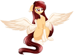 Size: 1024x759 | Tagged: safe, artist:little-sketches, oc, oc only, oc:yeri, pegasus, pony, female, mare, nose wrinkle, simple background, sitting, solo, spread wings, transparent background, wings