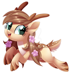 Size: 1024x1084 | Tagged: safe, artist:centchi, oc, oc only, deer, antlers, cute, flower, flower in hair, ocbetes, simple background, solo, transparent background, watermark